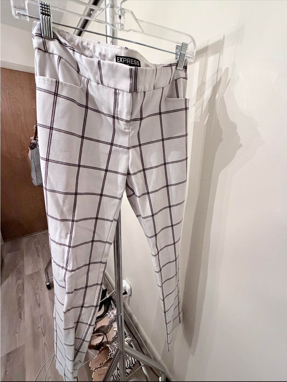 Express Cream Ankle Trousers with Black Windowpane